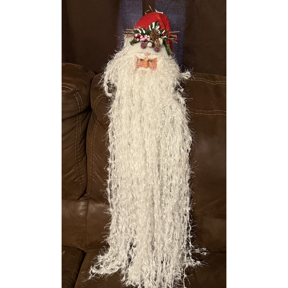 Long Beard Santa Claus Head w/ Hat 32" Hanging Decoration Shelf Sitter Ornament - Picture 1 of 8